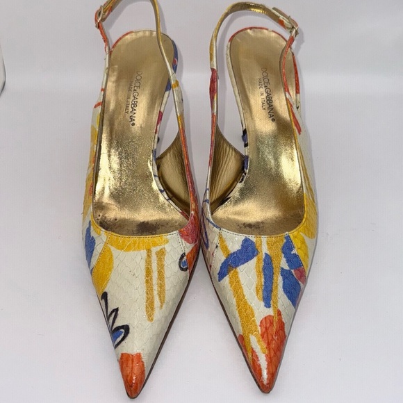 Dolce & Gabbana Snakeskin Multi Colored Slingback Heels - size 37 - Picture 2 of 11